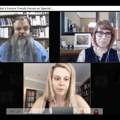 Screenshot of Future Trends Forum with Kelly J. Baker and Katie Pryal